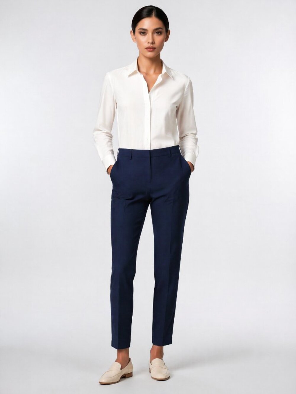 J Jill Wearever Collection Navy Blue Refined Woven Trousers 12 Tall 34" waist